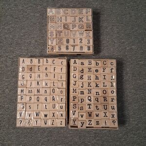 American Crafts Wooden Alphabet Stamp Set 3pc Lot Uppercase Lowercase Letter